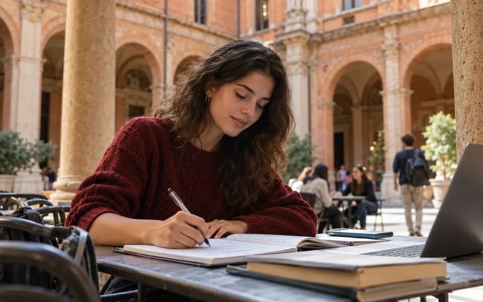 Student studying on an Italian university campus